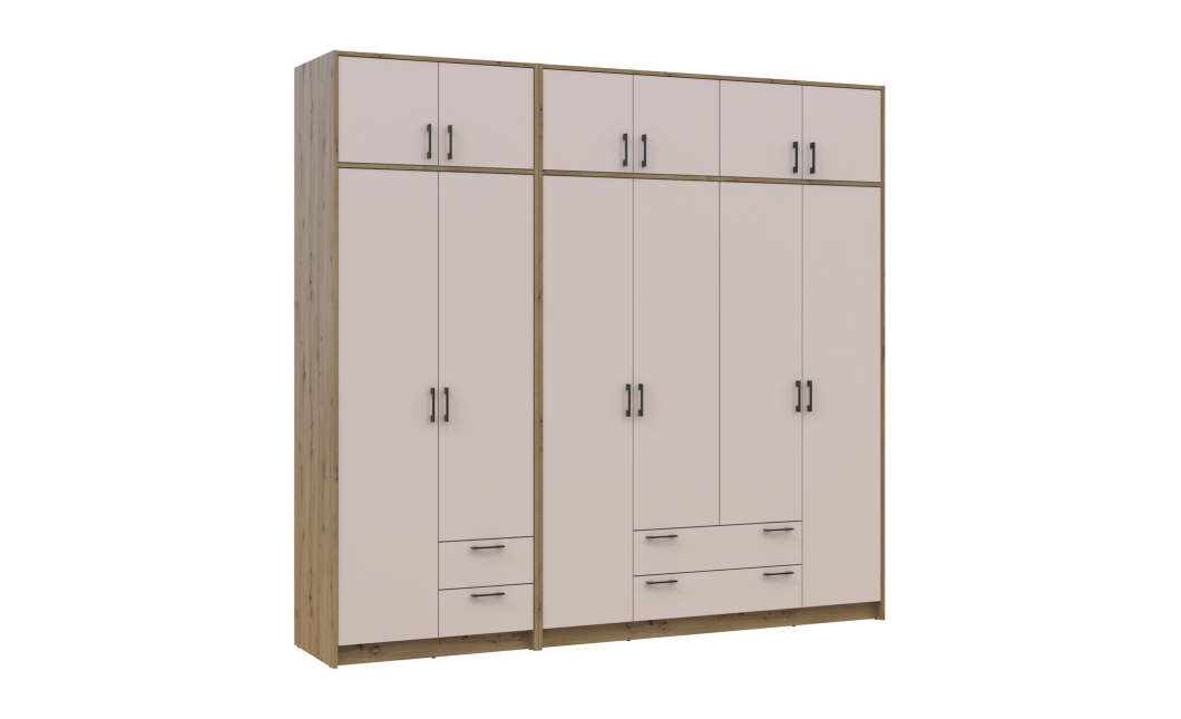 Kleiderschrank mit Aufsatz Doros Rondi Artisan Eiche/Kaschmir 2+4 Türen 242x52x236 (42005668)
