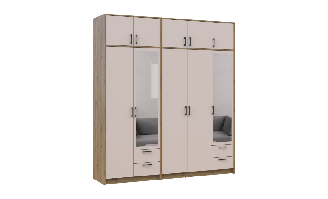 Kleiderschrank mit Spiegel und Aufsatz Doros Rondi Artisan Eiche/Kaschmir 2+3 Türen 203x52x236 (42005667)