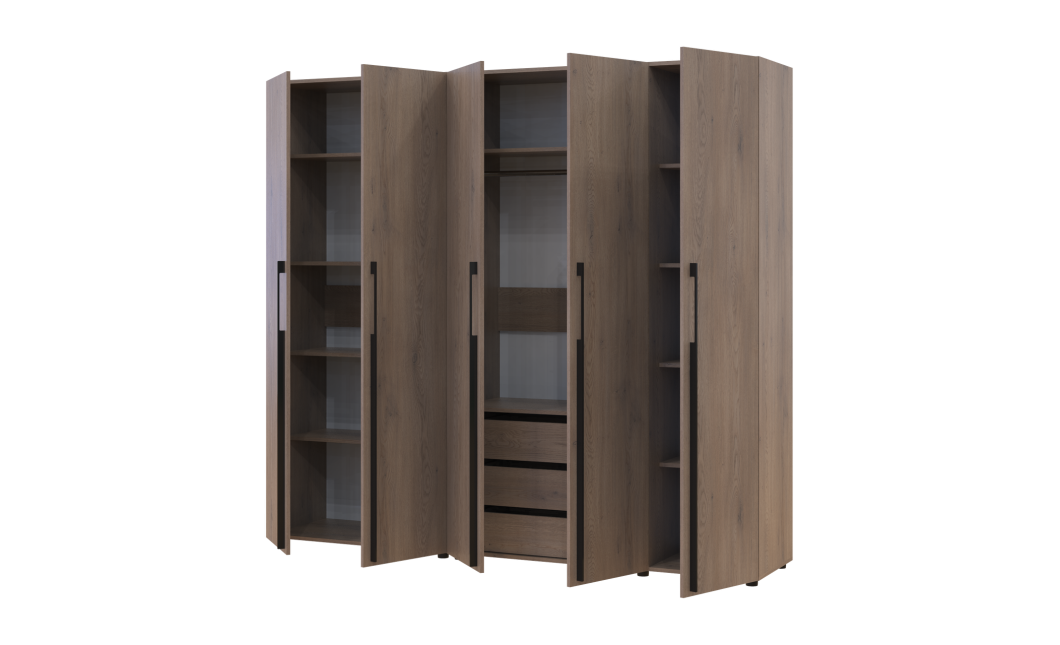 Kleiderschrank mit Regalen und Schubladen Doros Kasper Cremona Cannolo 2+3 Türen 225x48x204 (42005551)
