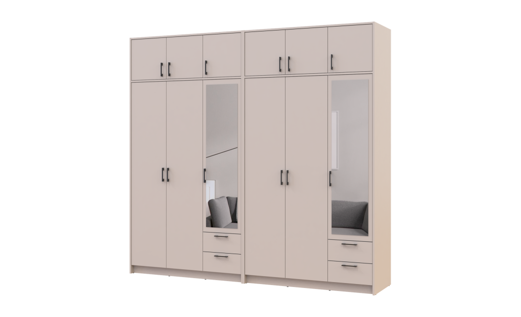 Kleiderschrank mit Spiegel und Aufsatz Doros Rondi Kaschmir 3+3 Türen 242x52x236 (42005635)