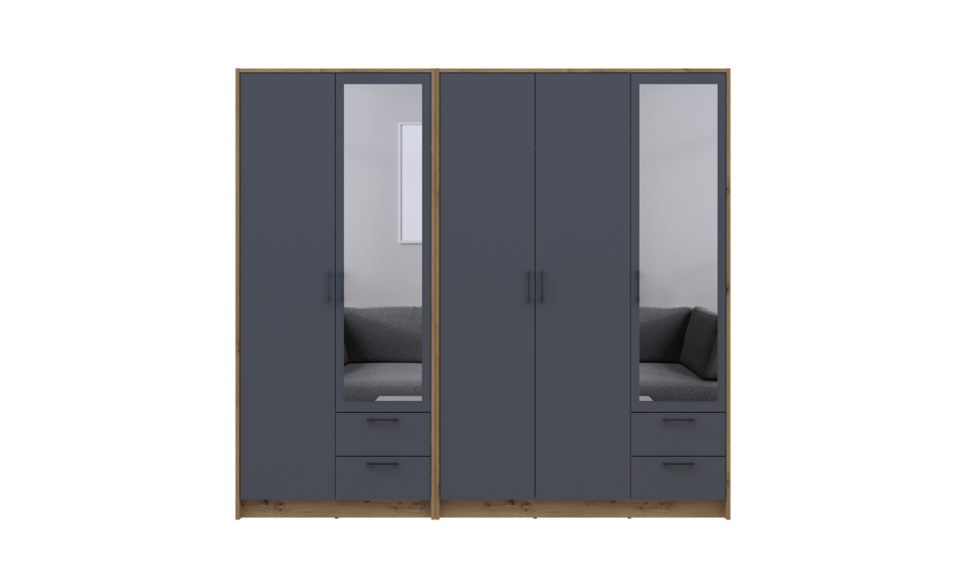 Kleiderschrank mit Spiegel Doros Rondi Artisan Eiche/Graphit 2+3 Türen 203x52x195 (42005691)