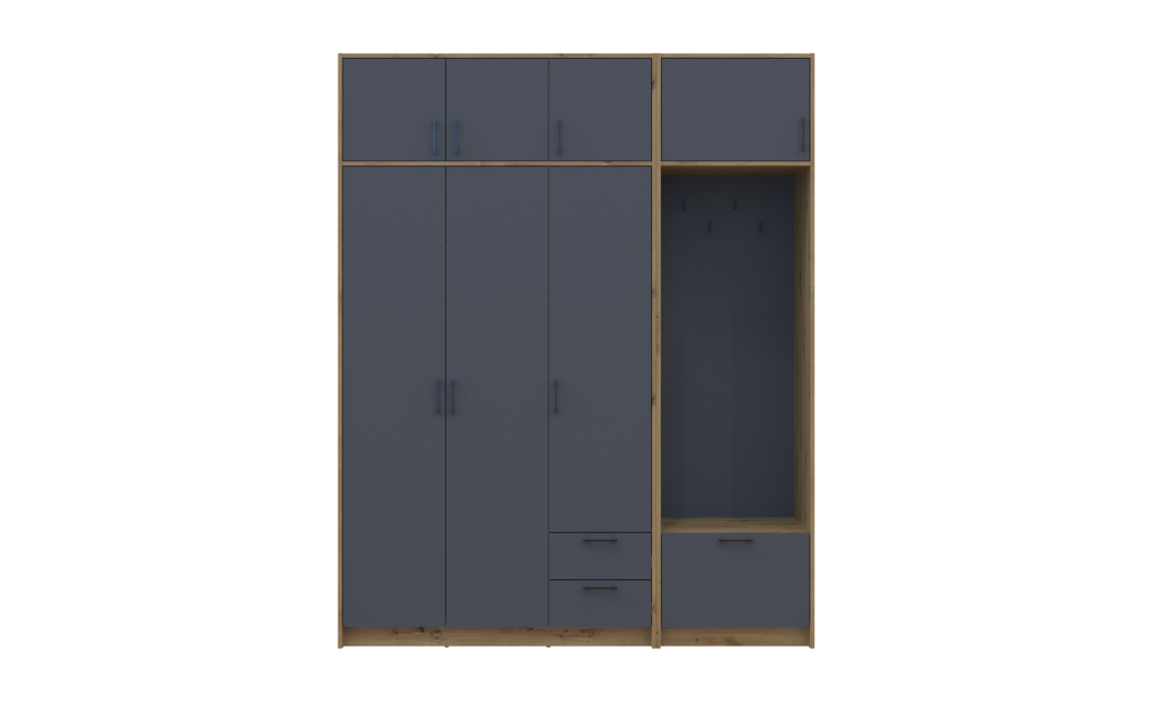 Drehtürenschrank Doros Rondi mit Kleiderstange und Oberschrank Artisan Eiche/Graphitgrau 3 Türen 181x52x236 (42005285)