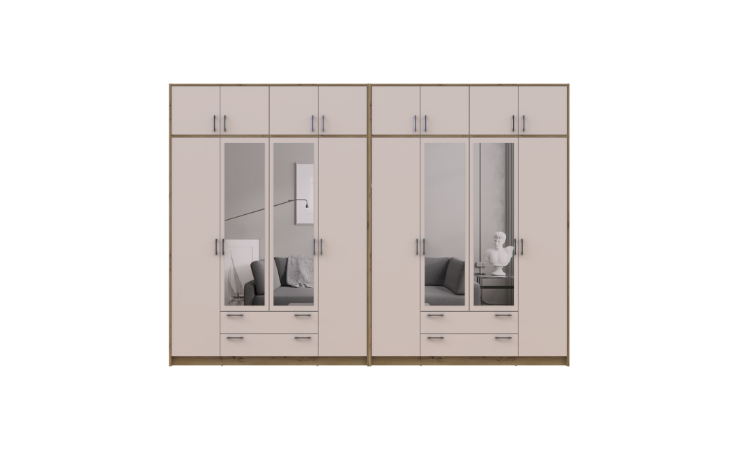 Kleiderschrank mit Spiegel und Aufsatz Doros Rondi Artisan Eiche/Kaschmir 4+4 Türen 320x52x236 (42005675)