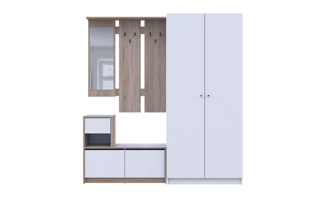 Flurmöbel Set Bela + Kleiderschrank Promo Sonoma Eiche/Weiß 190x48x204 (42005328)