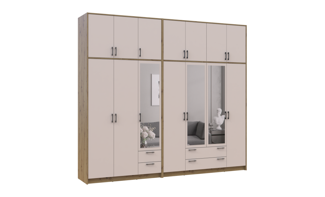 Kleiderschrank mit Spiegel und hohem Aufsatz Doros Rondi Artisan Eiche/Kaschmir 3+4 Türen 281x52x260 (42005685)