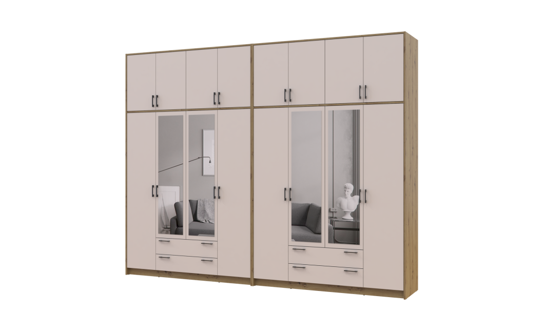 Kleiderschrank mit Spiegel und hohem Aufsatz Doros Rondi Artisan Eiche/Kaschmir 4+4 Türen 320x52x260 (42005687)