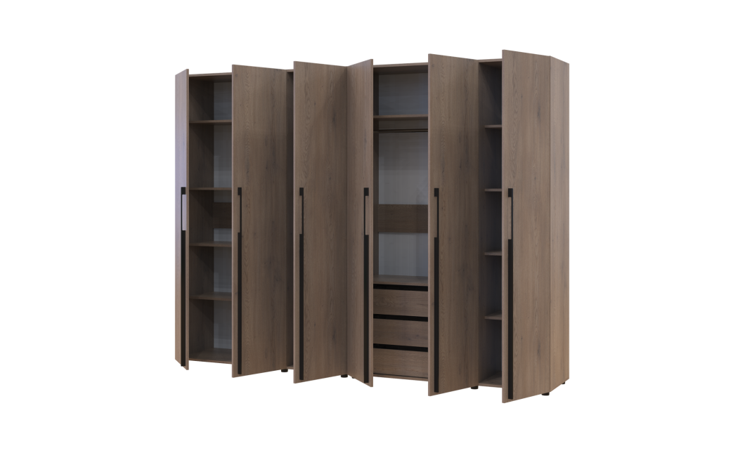 Kleiderschrank mit Regalen und Schubladen Doros Kasper Cremona Cannolo 3+3 Türen 270x48x204 (42005575)