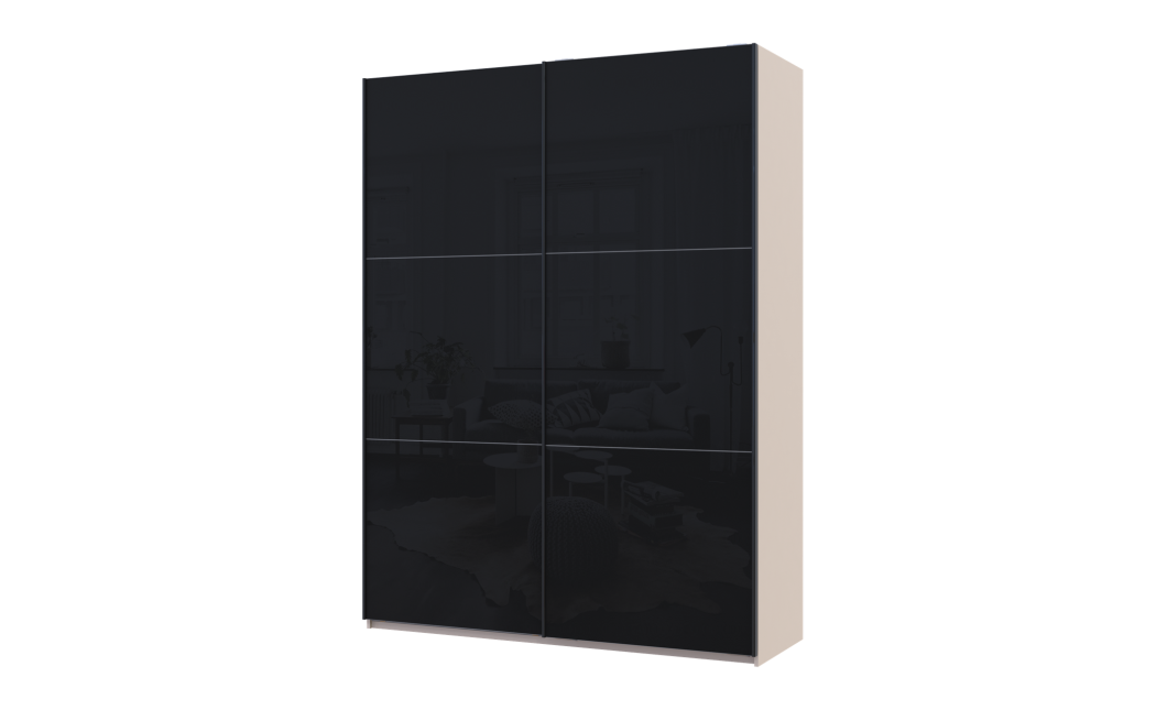 Kleiderschrank Doros G-Caiser Schiebetüren Kaschmir/Schwarz 2 Glas 2 Türen 180x60x240 (42005326)