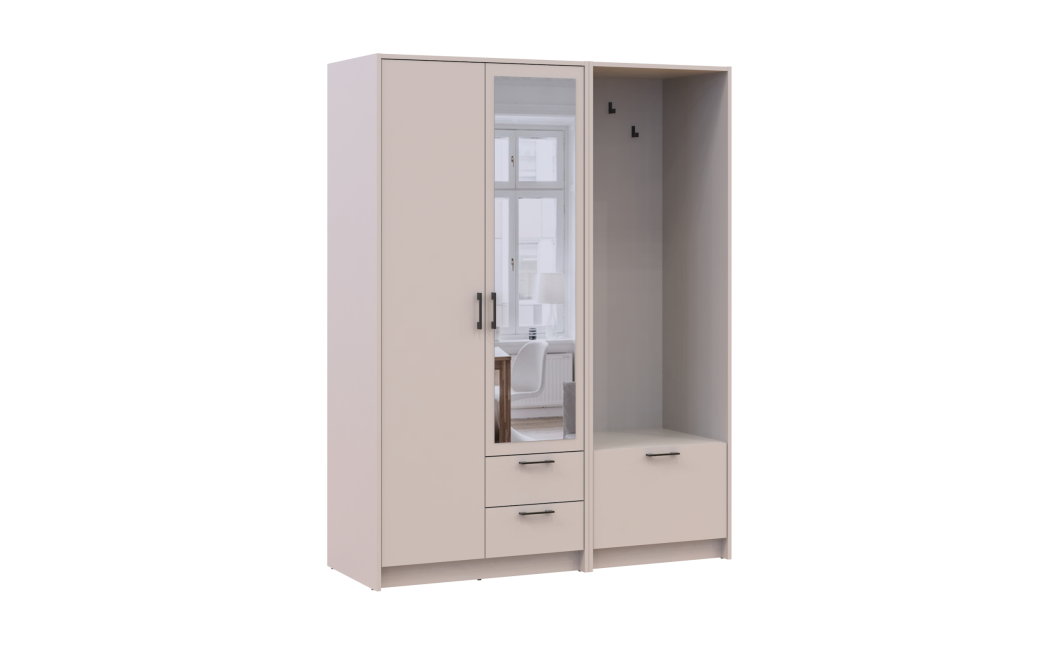Drehtürenschrank Doros Rondi mit Kleiderstange und Spiegel Kaschmir 2 Türen 142x52x195 (42005400)