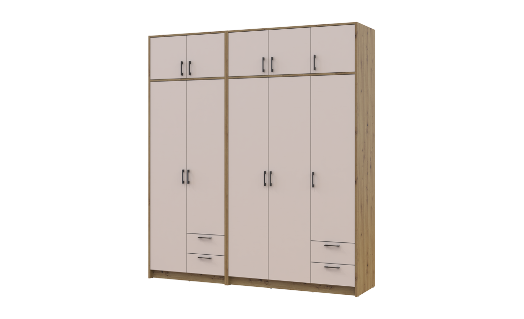 Kleiderschrank mit Aufsatz Doros Rondi Artisan Eiche/Kaschmir 2+3 Türen 203x52x236 (42005666)