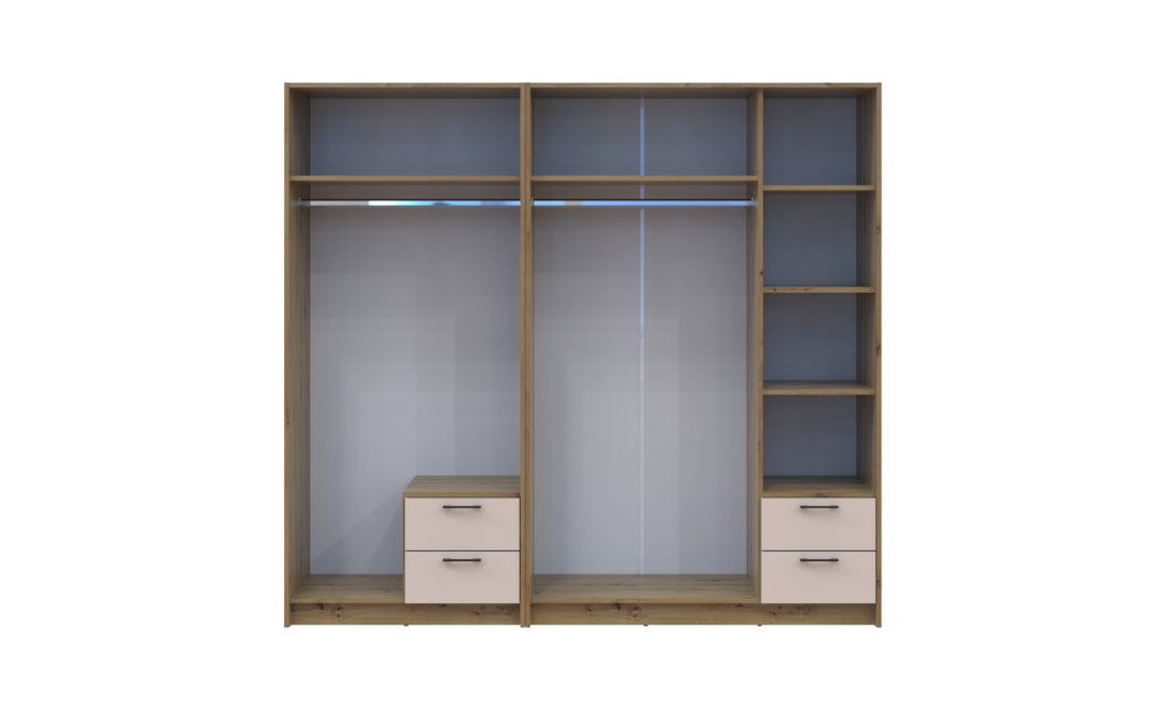 Kleiderschrank mit Spiegel Doros Rondi Artisan Eiche/Kaschmir 2+3 Türen 203x52x195 (42005655)