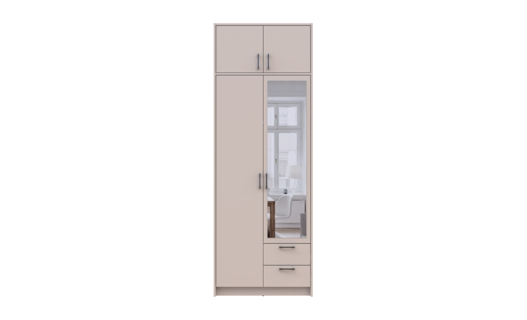 Kleiderschrank Doros Rondi mit Drehtüren mit Oberschrank und Spiegel Kaschmir 2 Türen 82x52x236 (80738470)