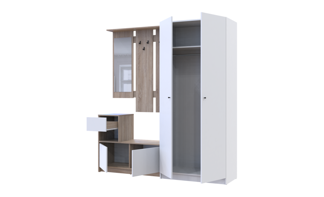 Flurmöbel Set Bela + Kleiderschrank Promo Sonoma Eiche/Weiß 190x48x204 (42005328)