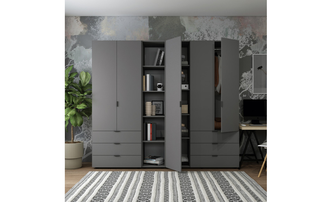 Kleiderschrank Doros Gelar Graphitgrau 2+3 Türen mit offenem Regal 231,9x49,5x203,4 (42005057)