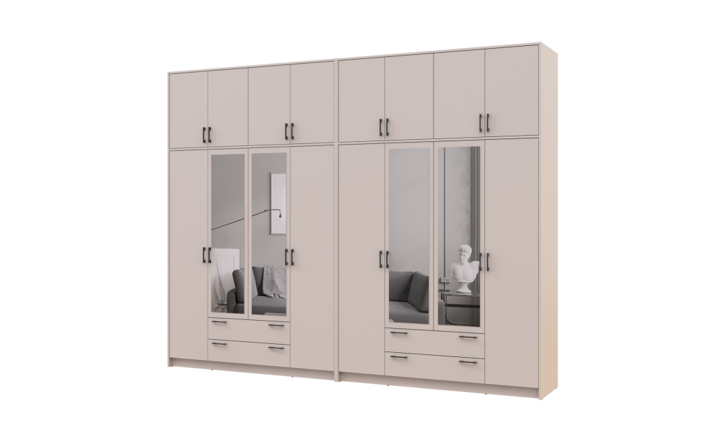 Kleiderschrank mit Spiegel und hohem Aufsatz Doros Rondi Kaschmir 4+4 Türen 320x52x260 (42005651)