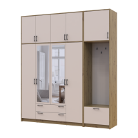 Kleiderschrank Doros Rondi mit Kleiderstange, Spiegel und hohem Oberschrank Artisan Eiche/Kaschmir 4 Türen 220x52x260 (42005302)