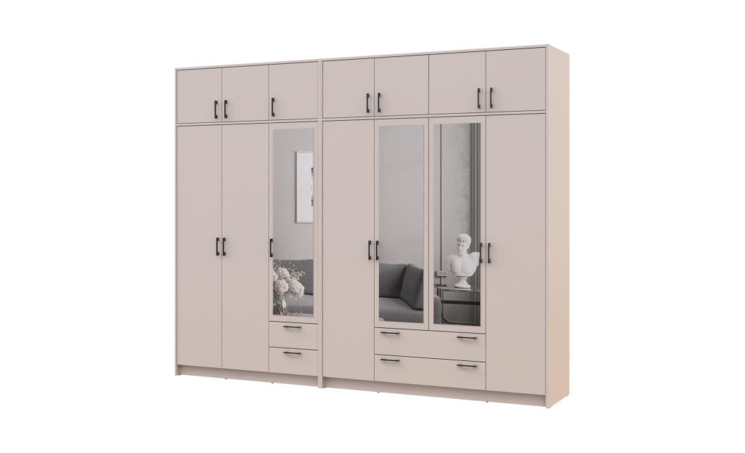 Kleiderschrank mit Spiegel und Aufsatz Doros Rondi Kaschmir 3+4 Türen 281x52x236 (42005637)