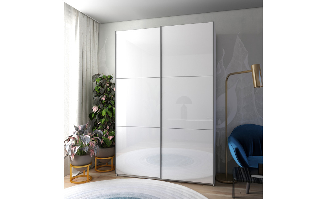 Kleiderschrank Doros G-Caiser Schiebetüren Weiß mit Glas 180x60x240 (42005017)