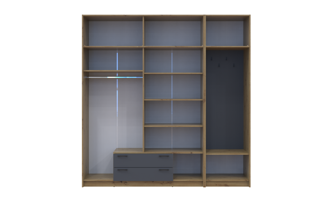 Drehtürenschrank Doros Rondi mit Kleiderstange und Oberschrank Artisan Eiche/Graphitgrau 4 Türen 220x52x236 (42005297)