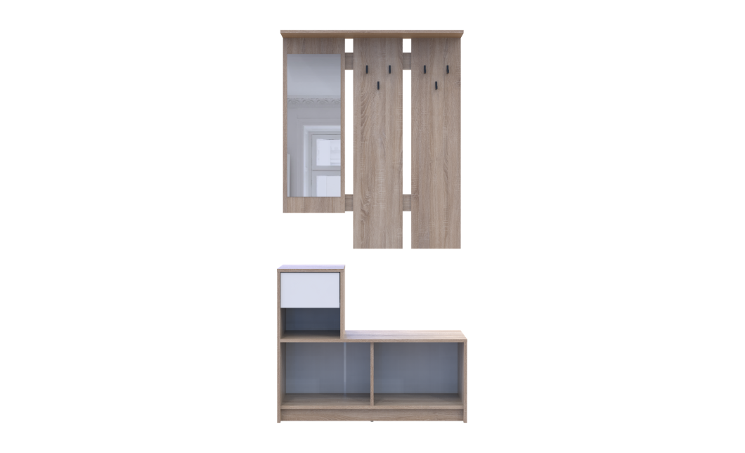 Flurmöbel Set Bela Sonoma Eiche/Weiß mit Spiegel 100x40x210 (44900410)