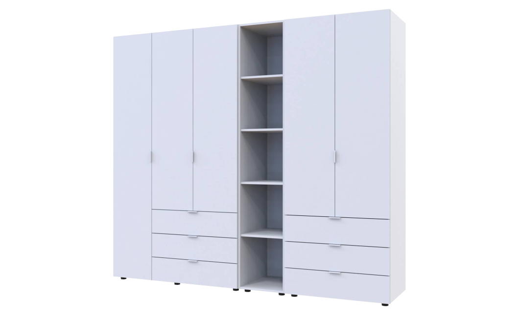 Kleiderschrank Doros Gelar Weiß 2+3 Türen mit offenem Regal 231,9x49,5x203,4 (42005032)