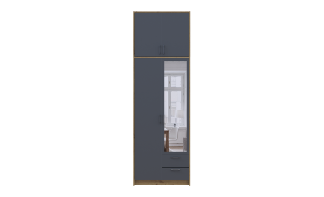 Kleiderschrank Doros Rondi mit Drehtüren mit Oberschrank und Spiegel Artisan Eiche / Graphitgrau 2 Türen 82x52x260 (42005189)