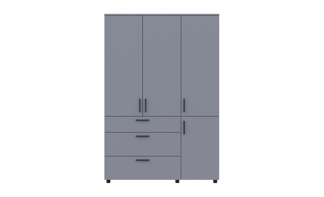 Kleiderschrank Doros Thorn Grau 3 Türen 3 Schubladen Kleiderstange 135x51,6x200 (44900489)