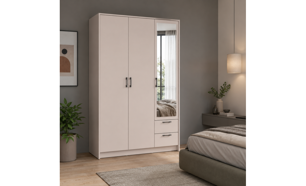 Kleiderschrank Doros Rondi mit Drehtüren mit Spiegel Kaschmir 3 Türen 121x52x195 (80738473)