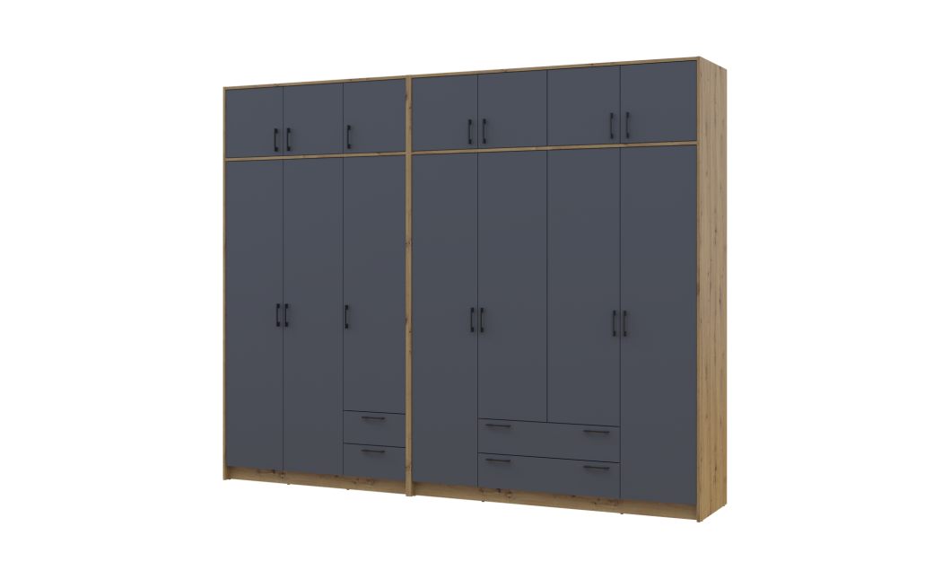 Kleiderschrank mit Aufsatz Doros Rondi Artisan Eiche/Graphit 3+4 Türen 281x52x236 (42005708)
