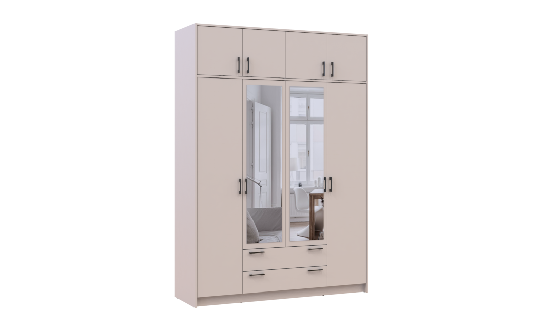 Kleiderschrank Doros Rondi mit Drehtüren mit Oberschrank und Spiegel Kaschmir 4 Türen 160x52x236 (80738480)