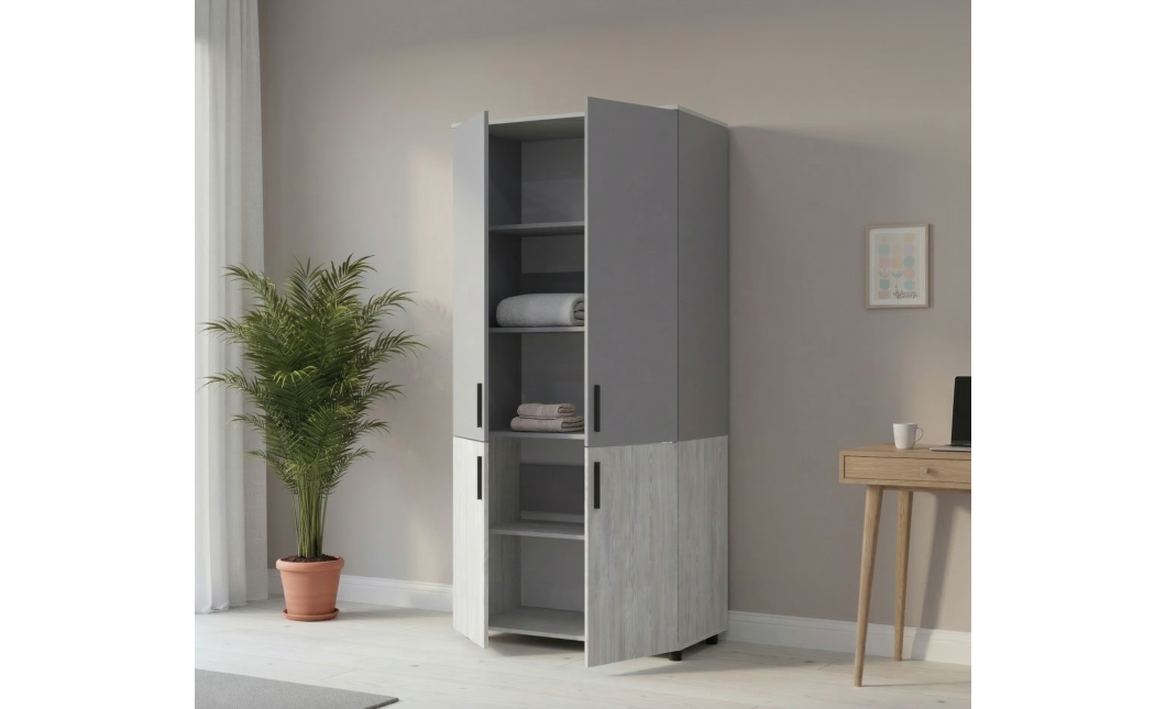 Kleiderschrank Doros Thorn Natti Kiefer/Grau 2 Türen Böden 90x51,6x200 (44900464)