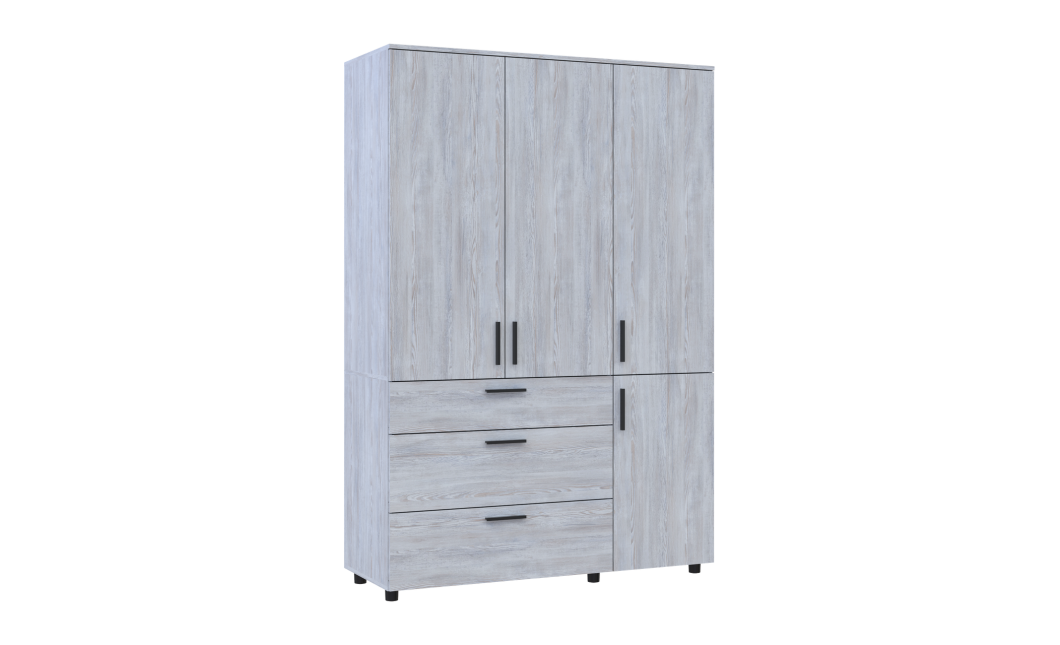 Kleiderschrank Doros Thorn Natti Kiefer 3 Türen 3 Schubladen Kleiderstange 135x51,6x200 (44900481)