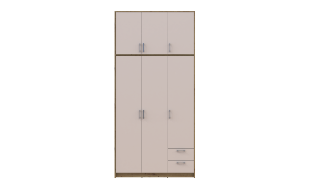 Kleiderschrank Doros Rondi mit Drehtüren mit Oberschrank Artisan Eiche / Kaschmir 3 Türen 121x52x260 (42005193)