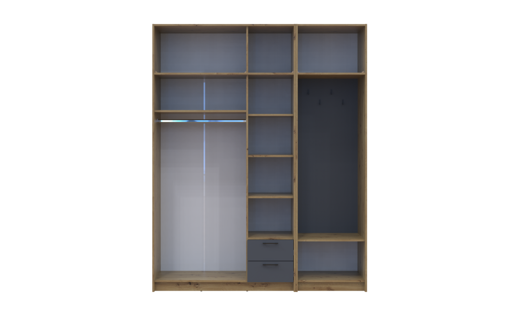 Drehtürenschrank Doros Rondi mit Kleiderstange und Oberschrank Artisan Eiche/Graphitgrau 3 Türen 181x52x236 (42005285)