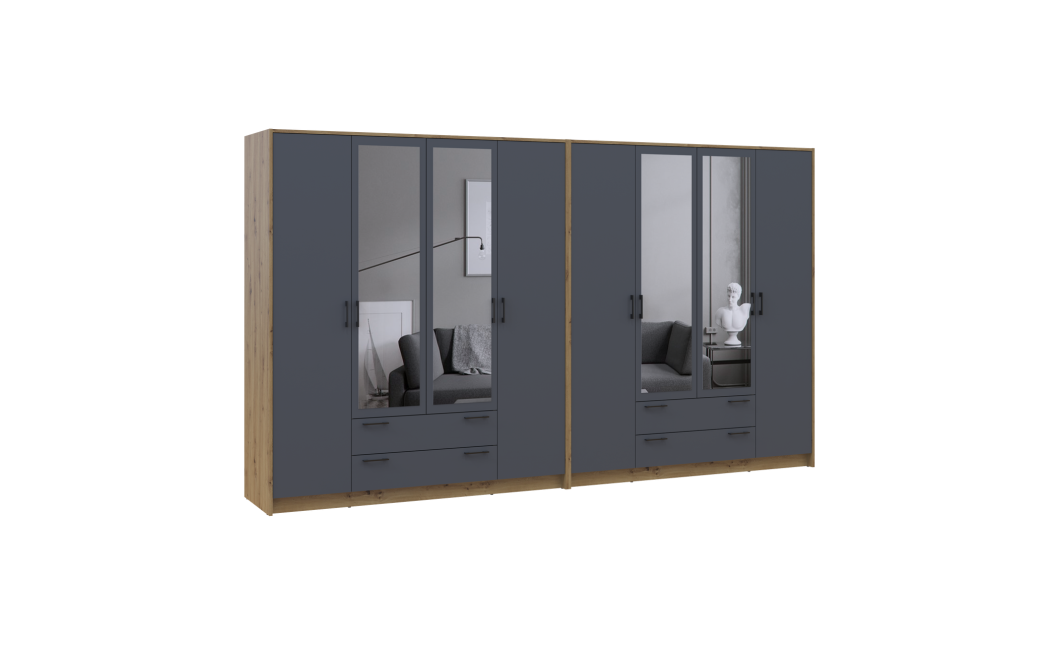 Kleiderschrank mit Spiegel Doros Rondi Artisan Eiche/Graphit 4+4 Türen 320x52x195 (42005699)