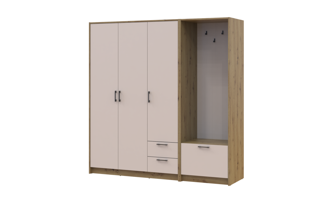 Kleiderschrank Doros Rondi mit Kleiderstange Artisan Eiche/Kaschmir 3 Türen 181x52x195 (42005280)