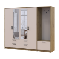 Drehtürenschrank Doros Rondi mit Kleiderstange und Spiegel Artisan Eiche/Kaschmir 4 Türen 220x52x195 (42005294)