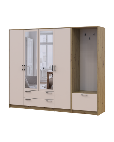 Drehtürenschrank Doros Rondi mit Kleiderstange und Spiegel Artisan Eiche/Kaschmir 4 Türen 220x52x195 (42005294)