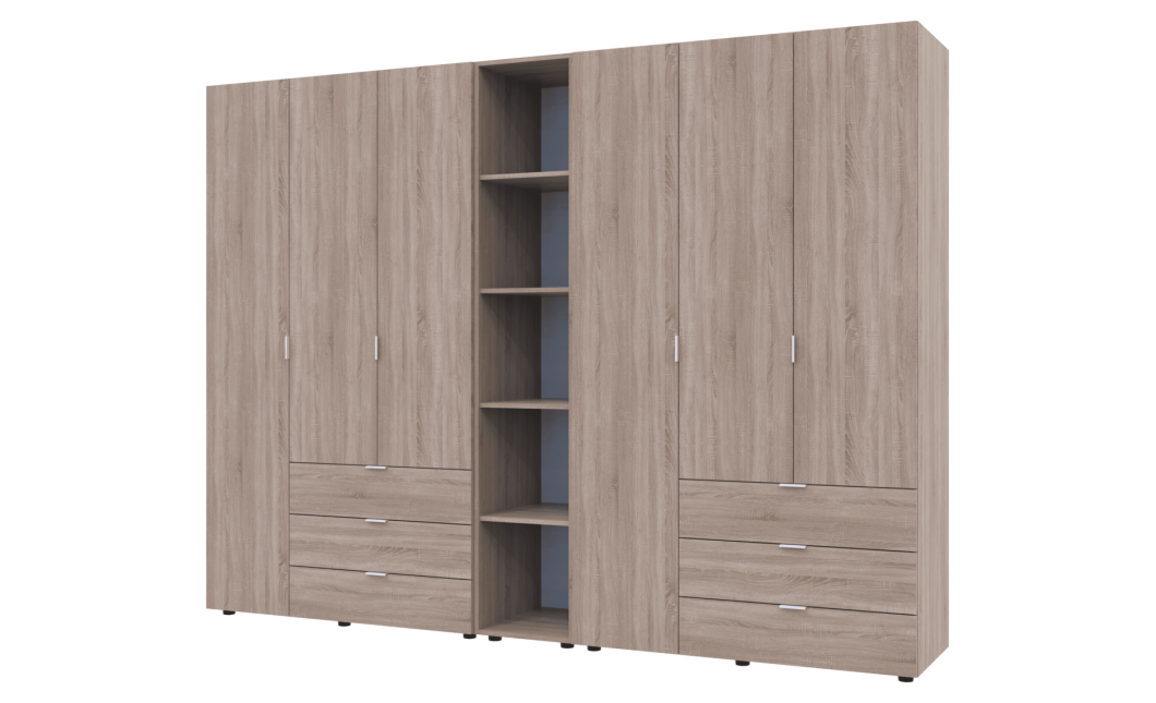 Kleiderschrank Doros Gelar Sonoma Eiche 3+3 Türen mit offenem Regal 270,6x49,5x203,4 (42005052)