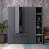 Kleiderschrank Doros Gelar Graphitgrau 4 Türen mit offenem Regal 193,2x49,5x203,4 (42005063)