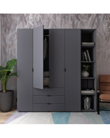 Kleiderschrank Doros Gelar Graphitgrau 4 Türen mit offenem Regal 193,2x49,5x203,4 (42005063)