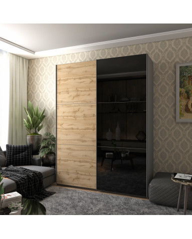 Kleiderschrank Doros G-Caiser Schiebetüren Ewok Eiche Glas 2 Türen 180x60x240 (80737750)