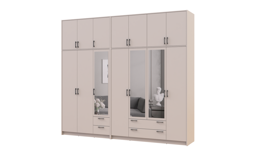 Kleiderschrank mit Spiegel und hohem Aufsatz Doros Rondi Kaschmir 3+4 Türen 281x52x260 (42005649)
