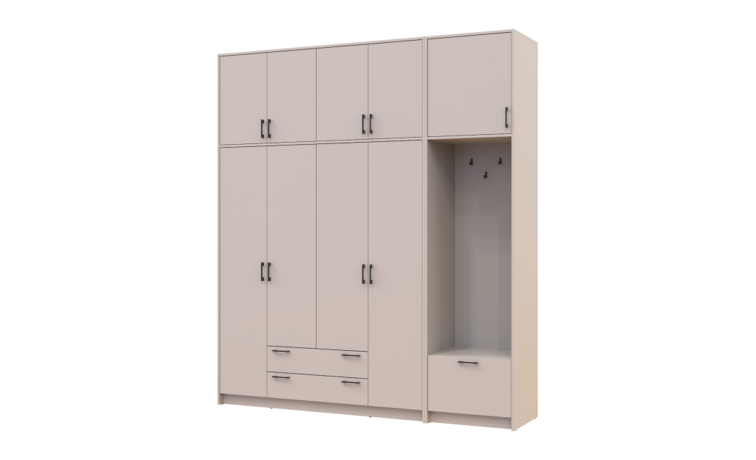 Kleiderschrank Doros Rondi mit Kleiderstange und hohem Oberschrank Kaschmir 4 Türen 220x52x260 (42005399)