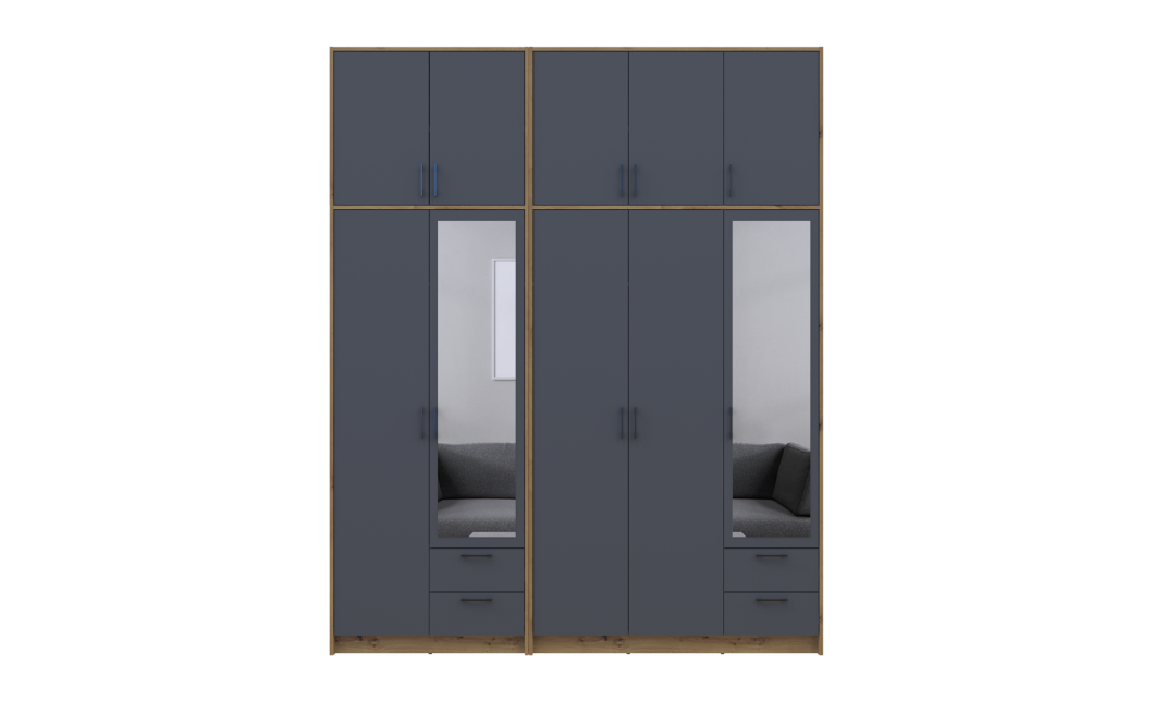 Kleiderschrank mit Spiegel und hohem Aufsatz Doros Rondi Artisan Eiche/Graphit 2+3 Türen 203x52x260 (42005715)