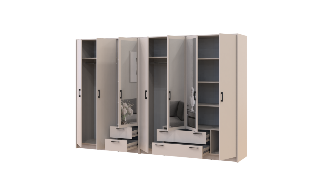 Kleiderschrank mit Spiegel Doros Rondi Kaschmir 3+4 Türen 281x52x195 (42005625)