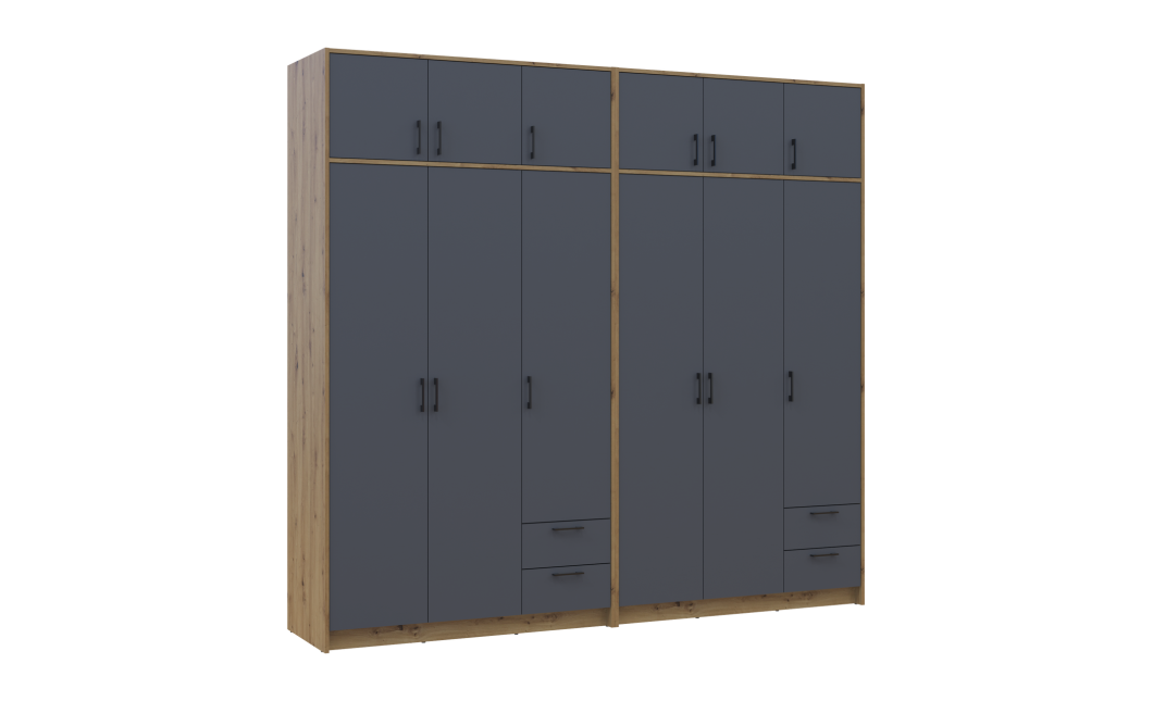 Kleiderschrank mit Aufsatz Doros Rondi Artisan Eiche/Graphit 3+3 Türen 242x52x236 (42005706)