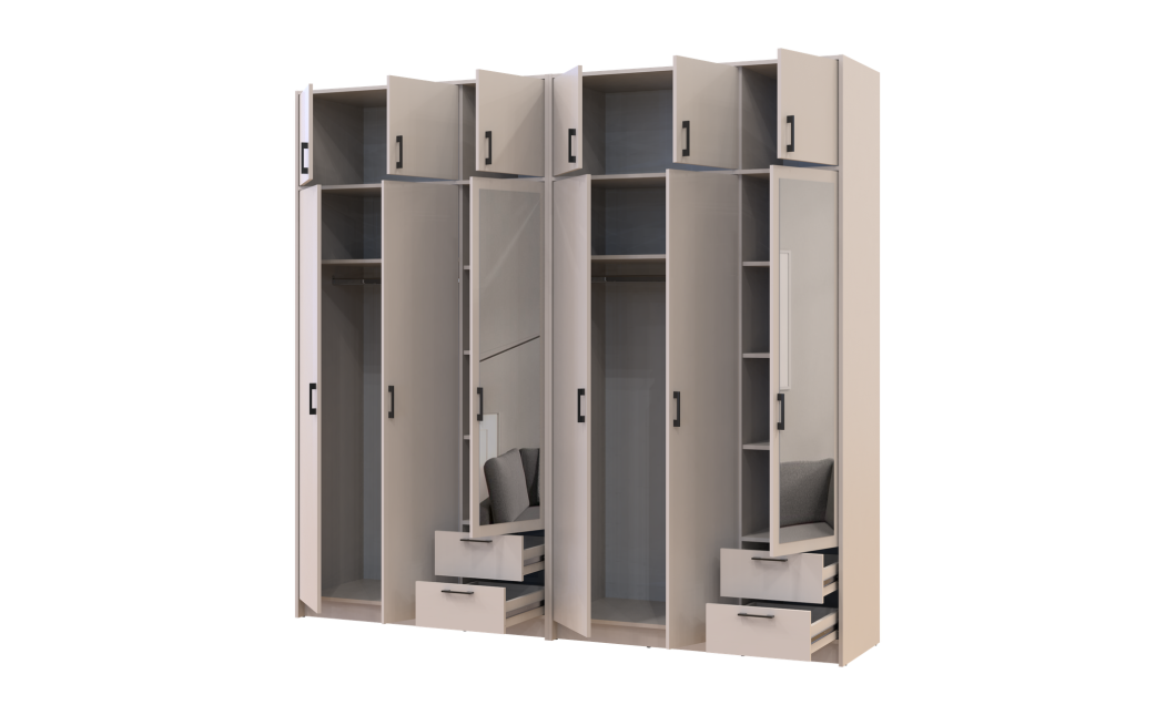 Kleiderschrank mit Spiegel und Aufsatz Doros Rondi Kaschmir 3+3 Türen 242x52x236 (42005635)