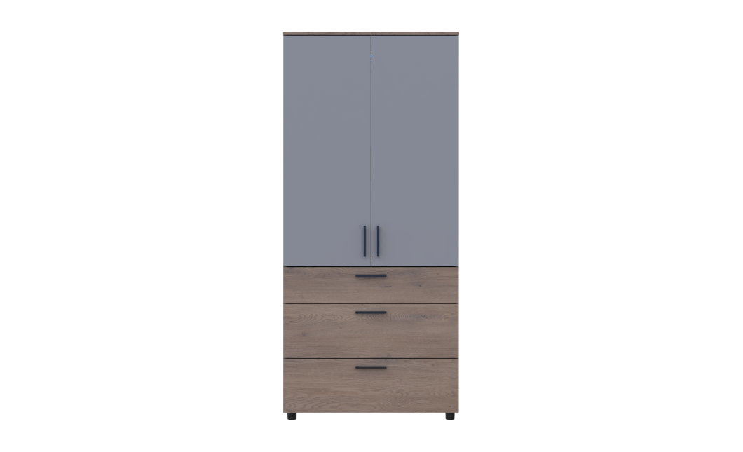 Kleiderschrank Doros Thorn Cremona Cannolo/Grau 2 Türen 3 Schubladen Kleiderstange 90x51,6x200 (44900457)