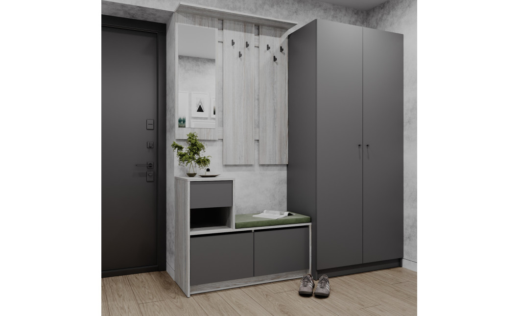 Flurmöbel Set Bela + Kleiderschrank Promo Kiefer Natti/Graphit 190x48x204 (42005329)